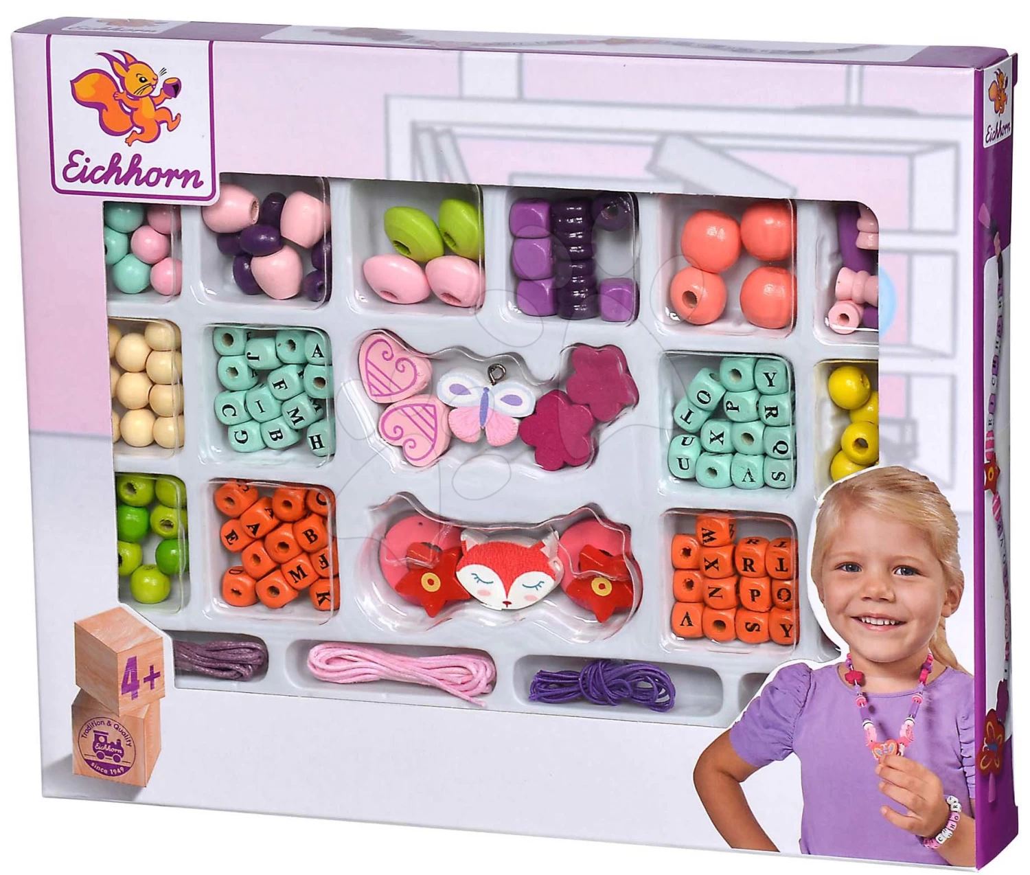 Holzperlen Wooden Bead Set Letters Eichhorn 90 Teile Mit Zubehör Ab 4 Jahren – Bild 2