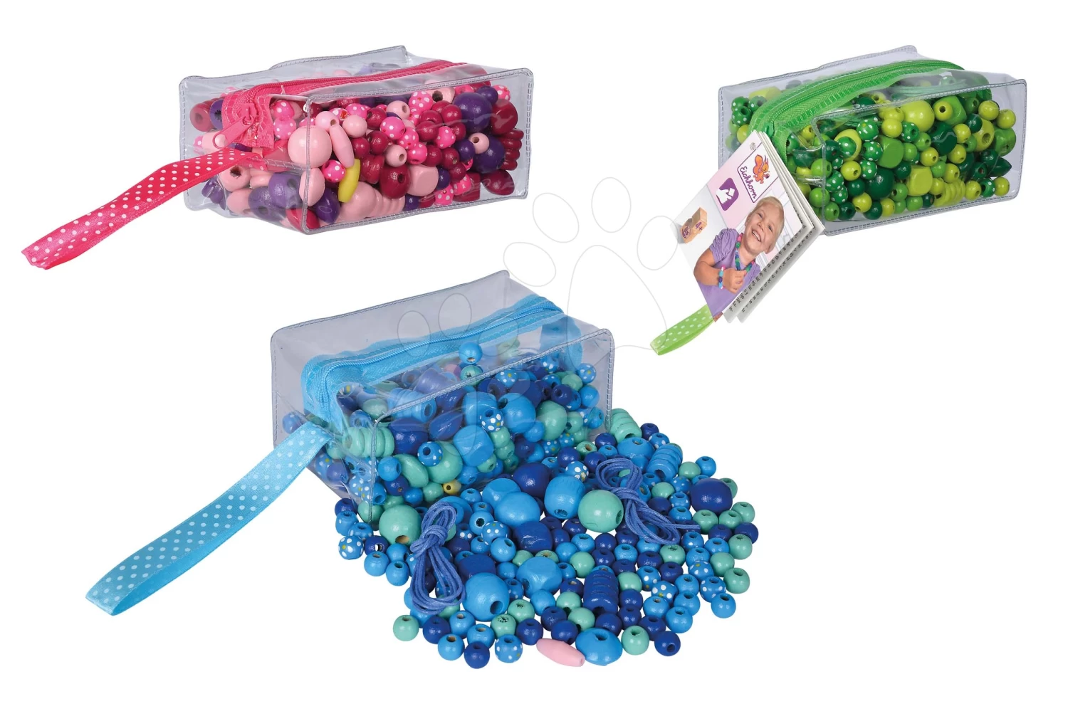 Holzperlen-Set In Tasche Wooden Bead-Set In Bag Eichhorn 388 Stück Pink Grün Oder Blau Ab 4 Jahren – Bild 6