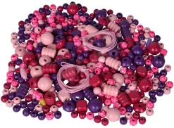 Holzperlen-Set In Tasche Wooden Bead-Set In Bag Eichhorn 388 Stück Pink Grün Oder Blau Ab 4 Jahren