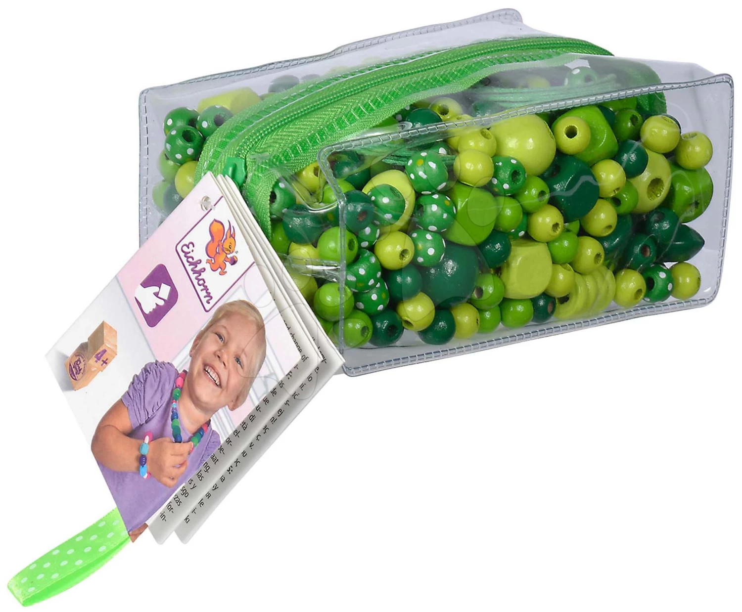 Holzperlen-Set In Tasche Wooden Bead-Set In Bag Eichhorn 388 Stück Pink Grün Oder Blau Ab 4 Jahren – Bild 3