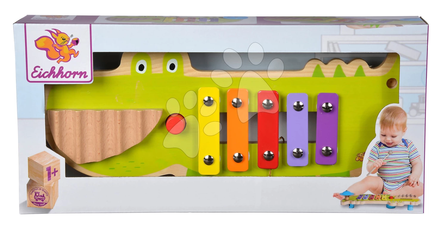 Xylophon-Krokodil Aus Holz Musictable Eichhorn Mit Hammer 5 Verschiedene Töne Ab 12 Monaten EH3489 – Bild 5