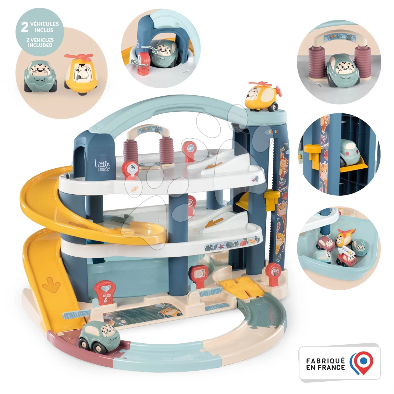 Garage 3-stöckige Grand Garage Little Smoby Mit Aufzug Autowaschanlage Und Auto Mit Helikopter Ab 18 Monaten SM140203 – Bild 2