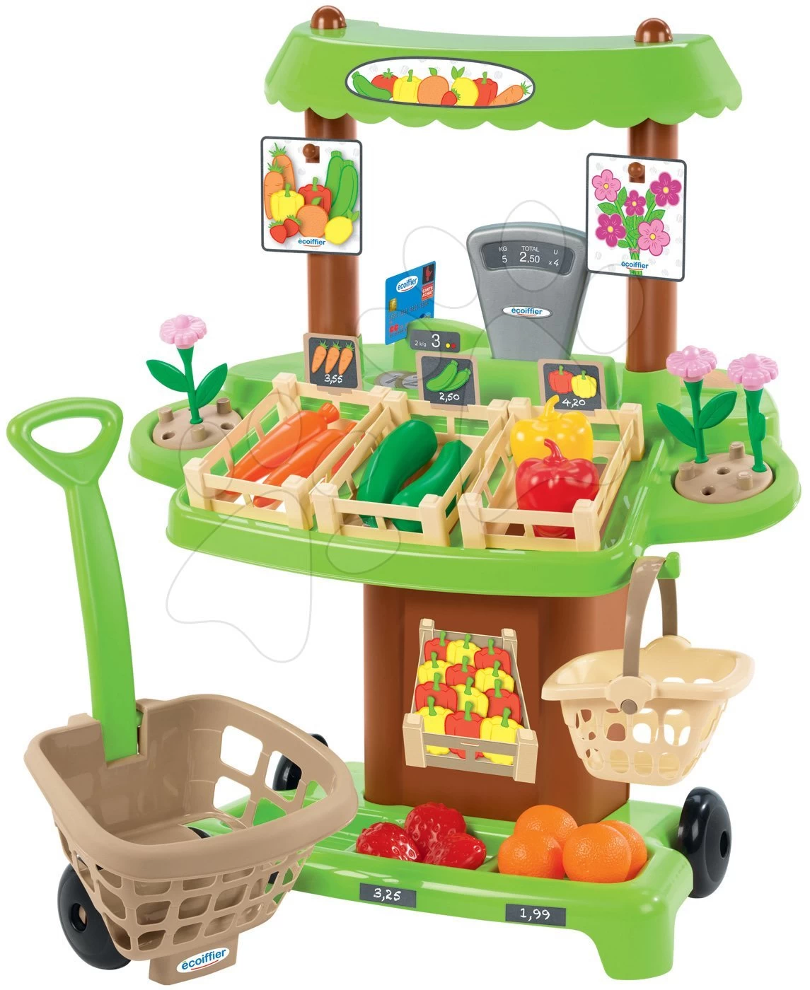 Set Bäckerei Mit Kuchen Baguette & Croissant Bakery Smoby Mit Elektronischer Registrierkasse Und Bio-Gemüsestand Mit Servierwagen Organic 100% Chef – Bild 4