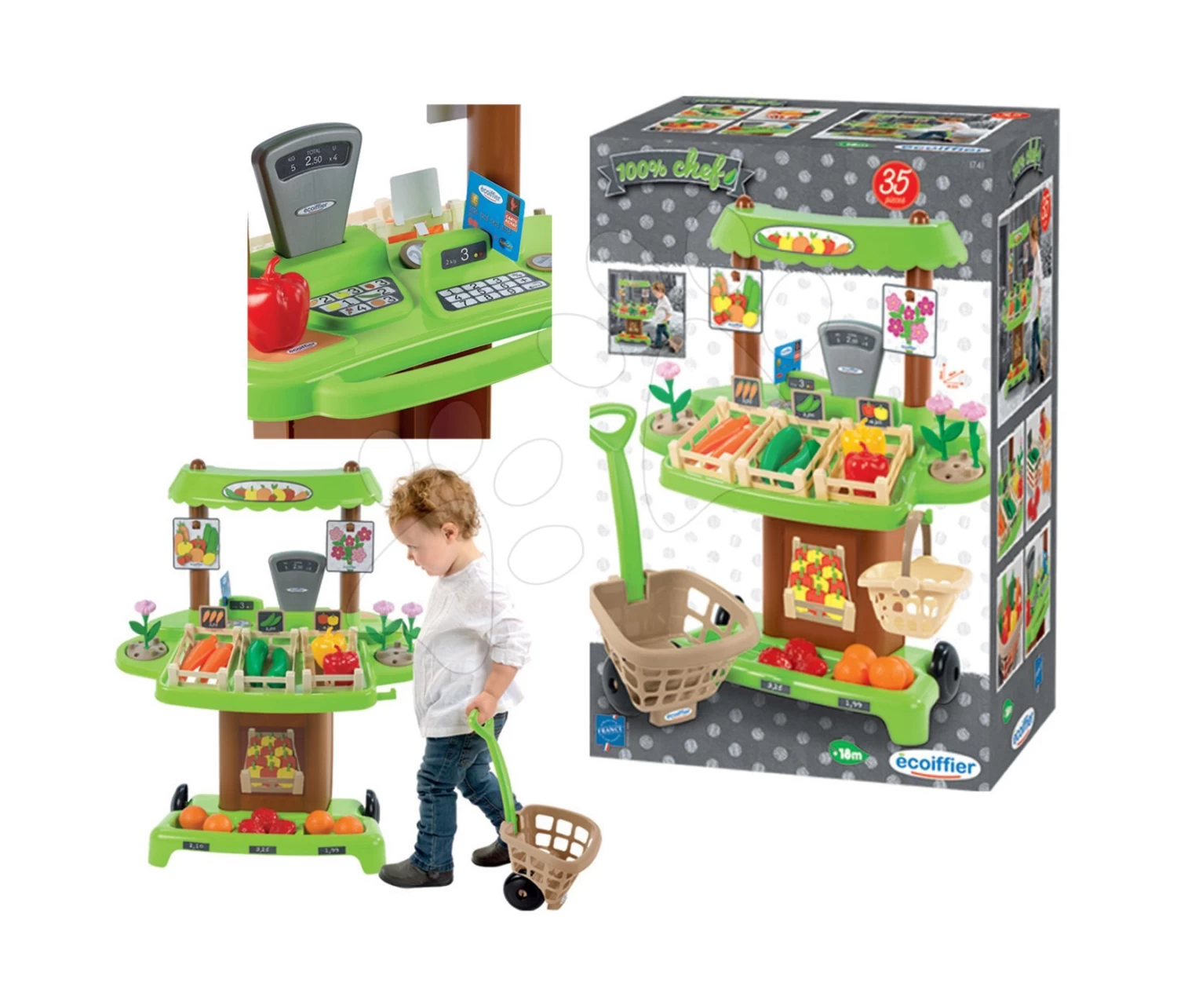 Set Bäckerei Mit Kuchen Baguette & Croissant Bakery Smoby Mit Elektronischer Registrierkasse Und Bio-Gemüsestand Mit Servierwagen Organic 100% Chef – Bild 10