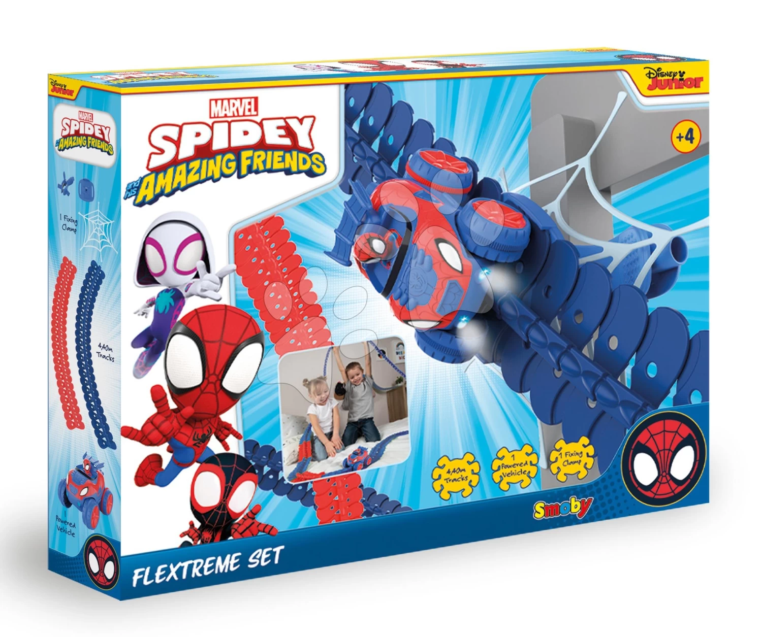 Flexible Autobahn Spidey Marvel Flextrem Set Smoby Mit Elektronischem Spielzeugauto 184 Teile Bahn 4,40 M Lang Mit Spinnennetz Ab 4 Jahren â Bild 2