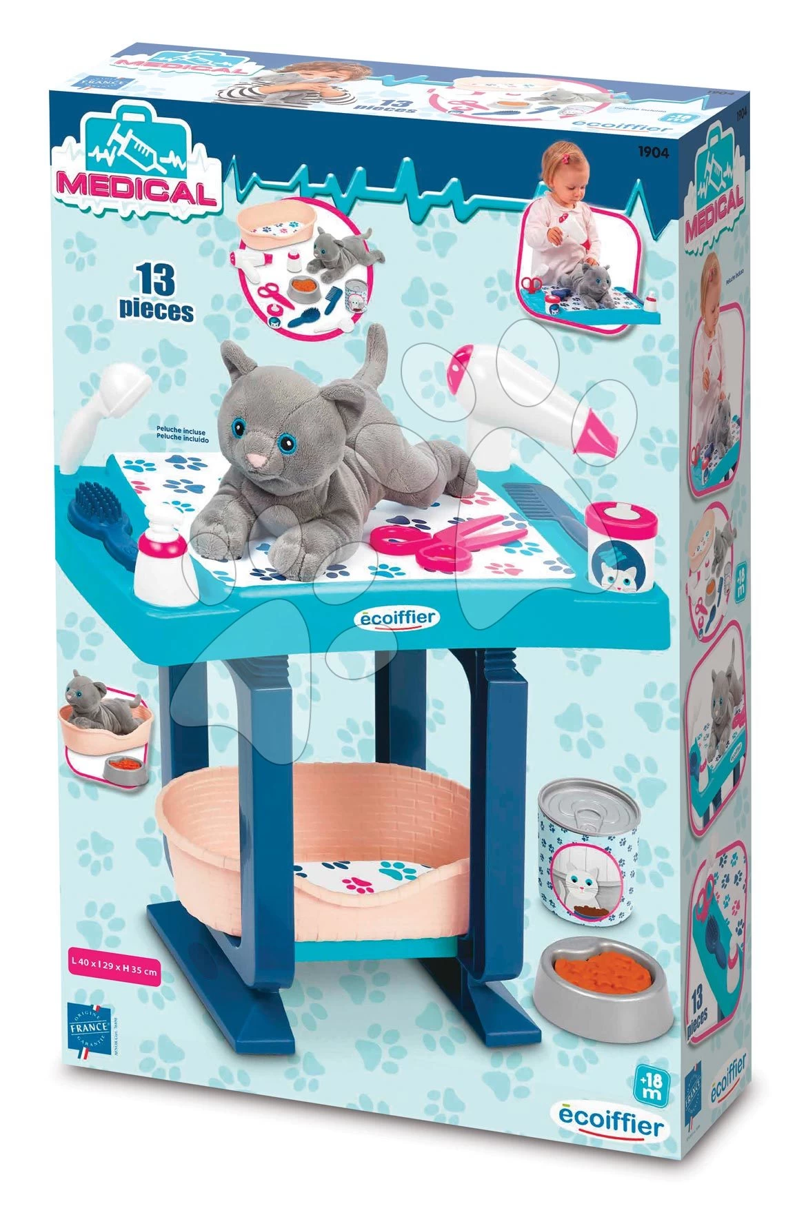 ECOIFFIER Pflegeecke Für Ein Kätzchen Cat Care And Grooming Écoiffier Mit Katzenbett Und 9 Kosmetikzubehör Ab 18 Monaten – Bild 4