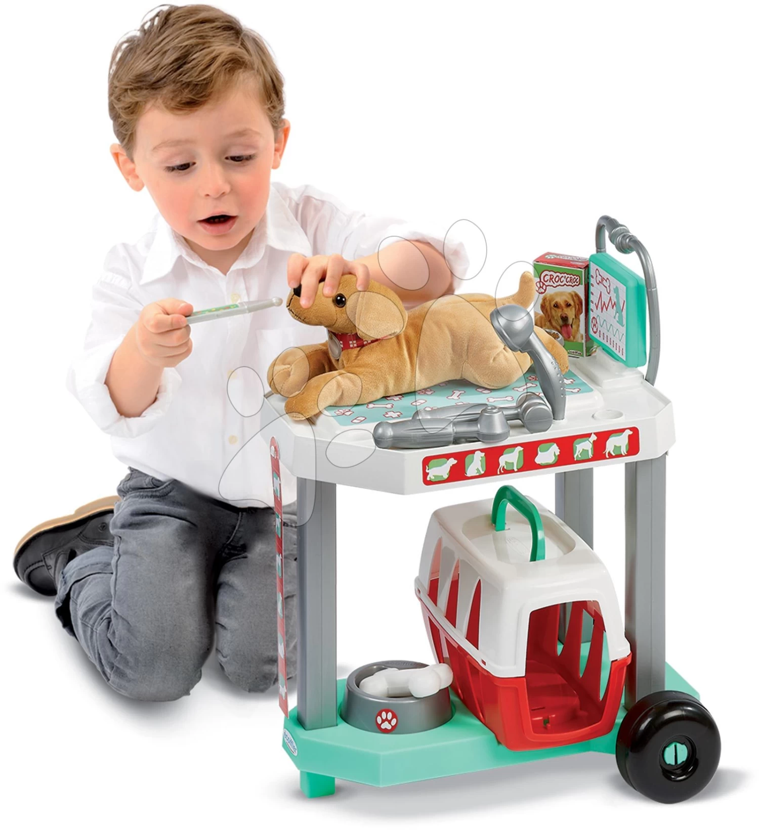 ECOIFFIER Tierklinik Mit Einem Plüschhund Veterinary Clinic Écoiffier Auf Einem Wagen Mit 14 Zubehörteilen Ab 18 Monaten ECO1919 – Bild 2