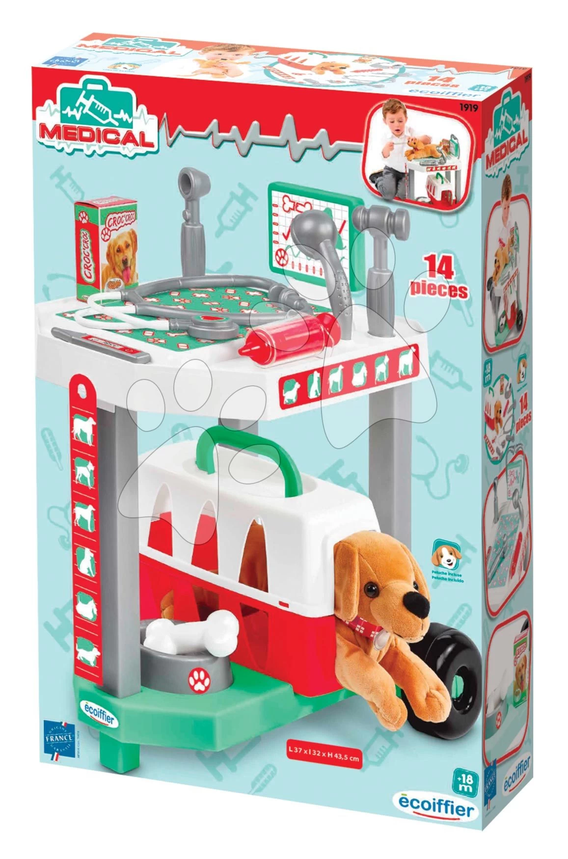 ECOIFFIER Tierklinik Mit Einem Plüschhund Veterinary Clinic Écoiffier Auf Einem Wagen Mit 14 Zubehörteilen Ab 18 Monaten ECO1919 – Bild 4