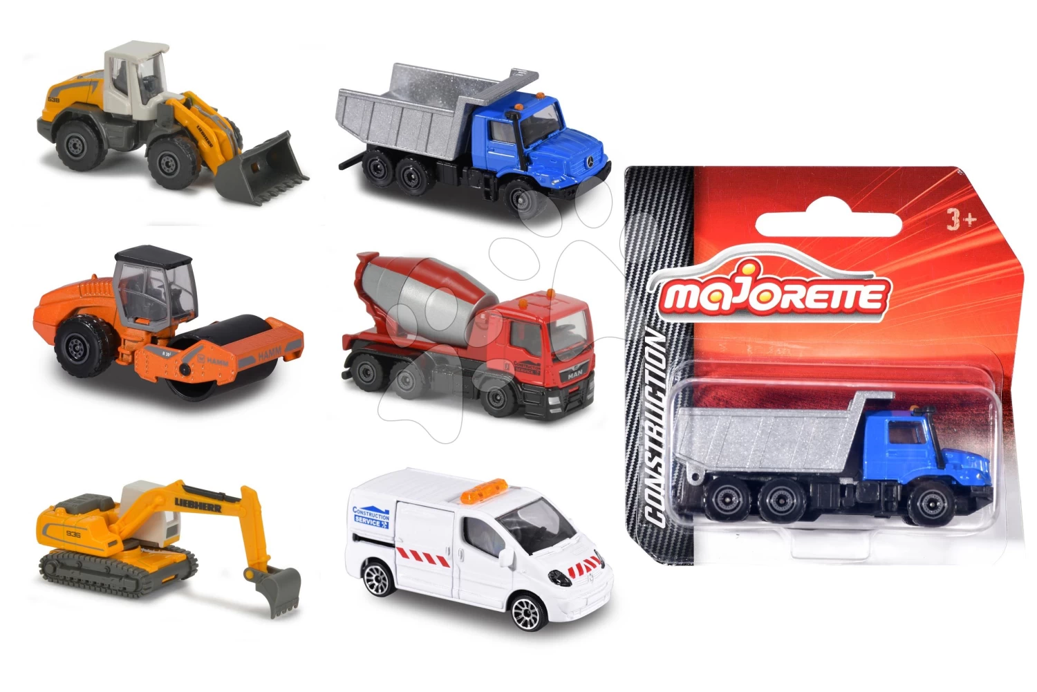 Bauwagen Construction Majorette Metall, Länge 7,5 Cm 6 Verschiedene Typen MJ2057281