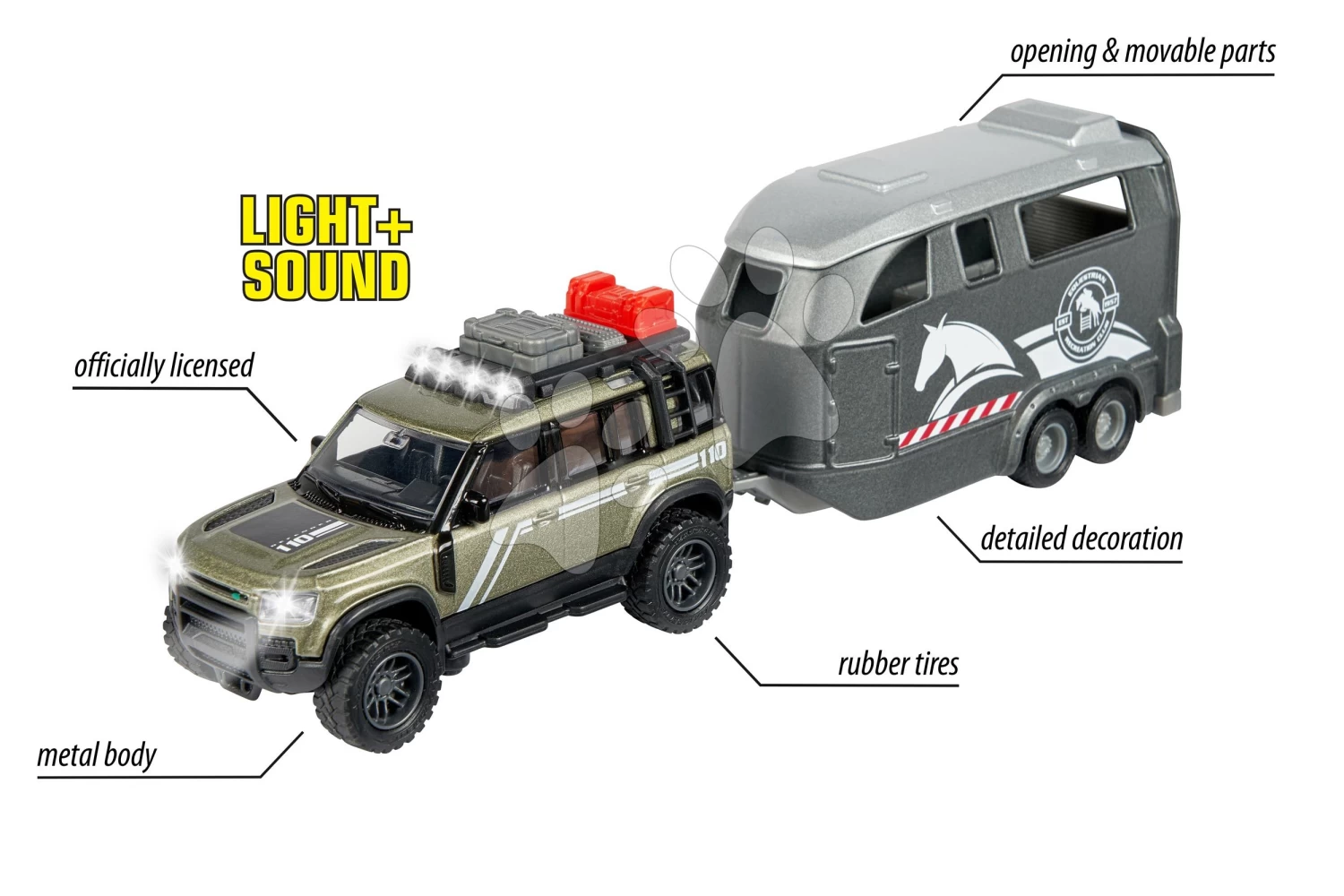 Geländewagen Mit Pferdeanhänger Land Rover Horse Carrier Majorette 25 Cm Lang Mit Ton Und Licht – Bild 3