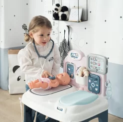 Set Arzttheke Baby Care Center Smoby Mit Esszimmerstuhl Und Kinderbett Mit Känguru Und Flasche