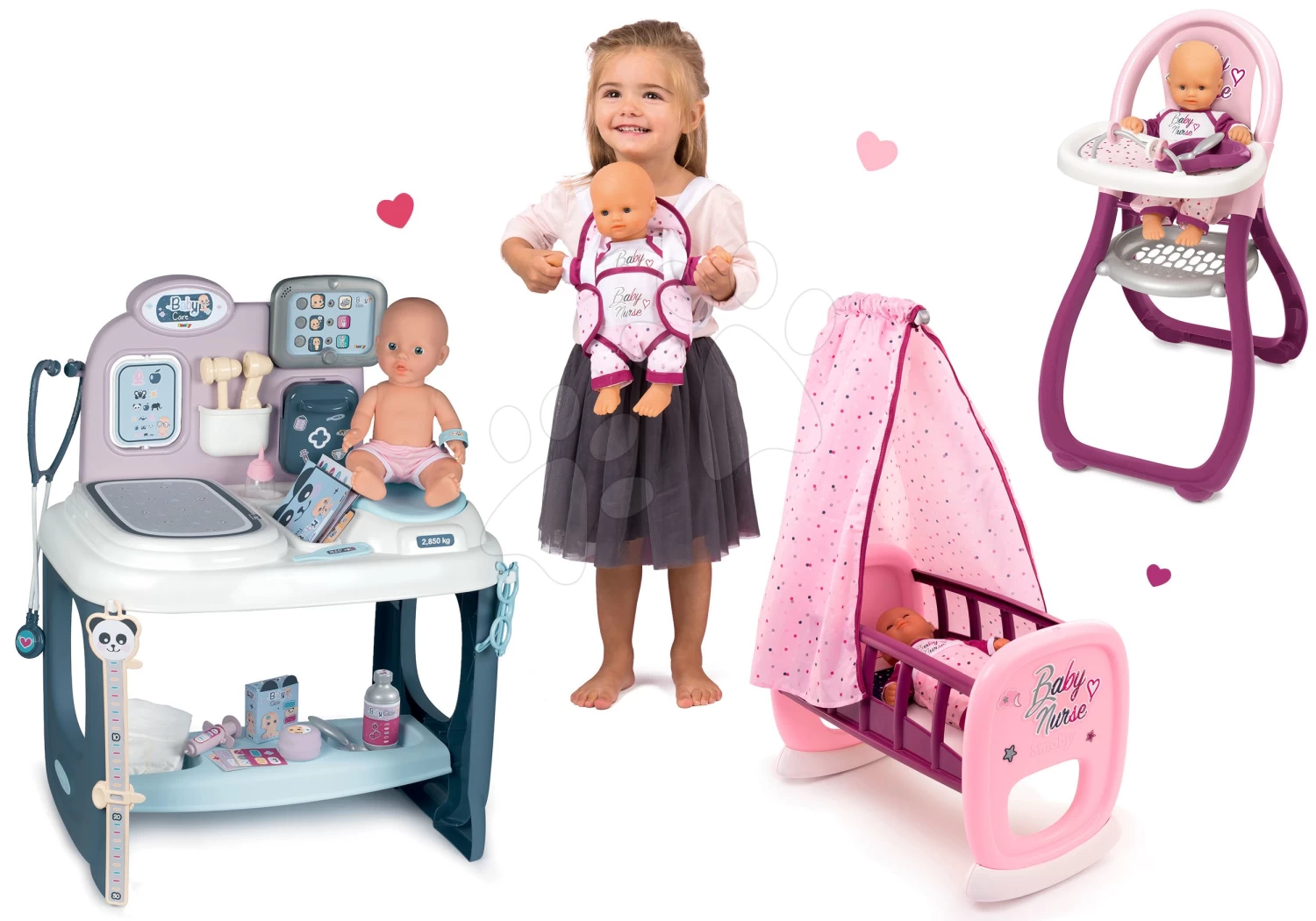 Set Arzttheke Baby Care Center Smoby Mit Wiege Und Esszimmerstuhl Mit Trage – Bild 19