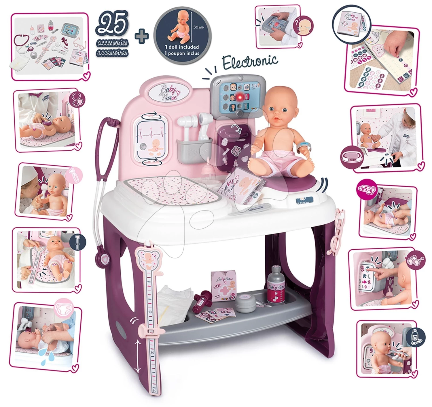Arzt- Und Wickeltisch Violette Baby Care Center Smoby Mit Elektronischem Display Und 30 Cm Puppe Mit 25 Zubehörteilen 68 Cm Hoch – Bild 15