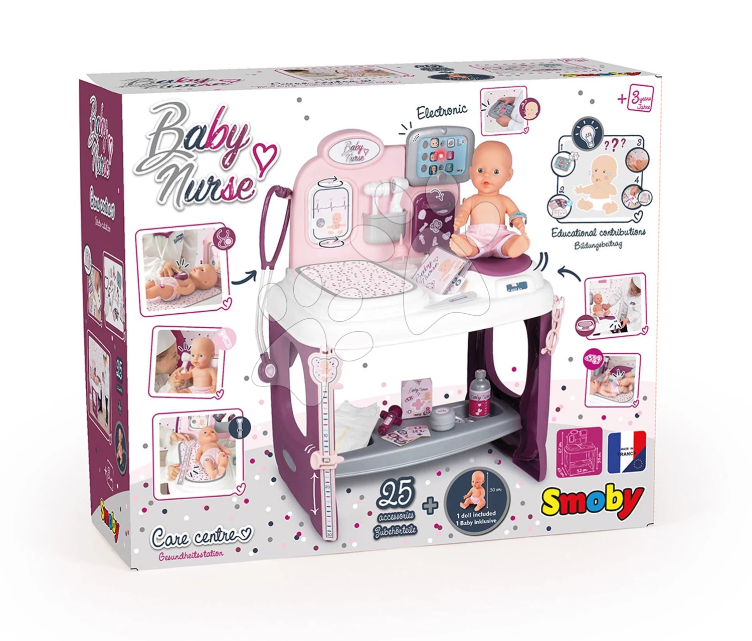 Arzt- Und Wickeltisch Violette Baby Care Center Smoby Mit Elektronischem Display Und 30 Cm Puppe Mit 25 Zubehörteilen 68 Cm Hoch – Bild 17