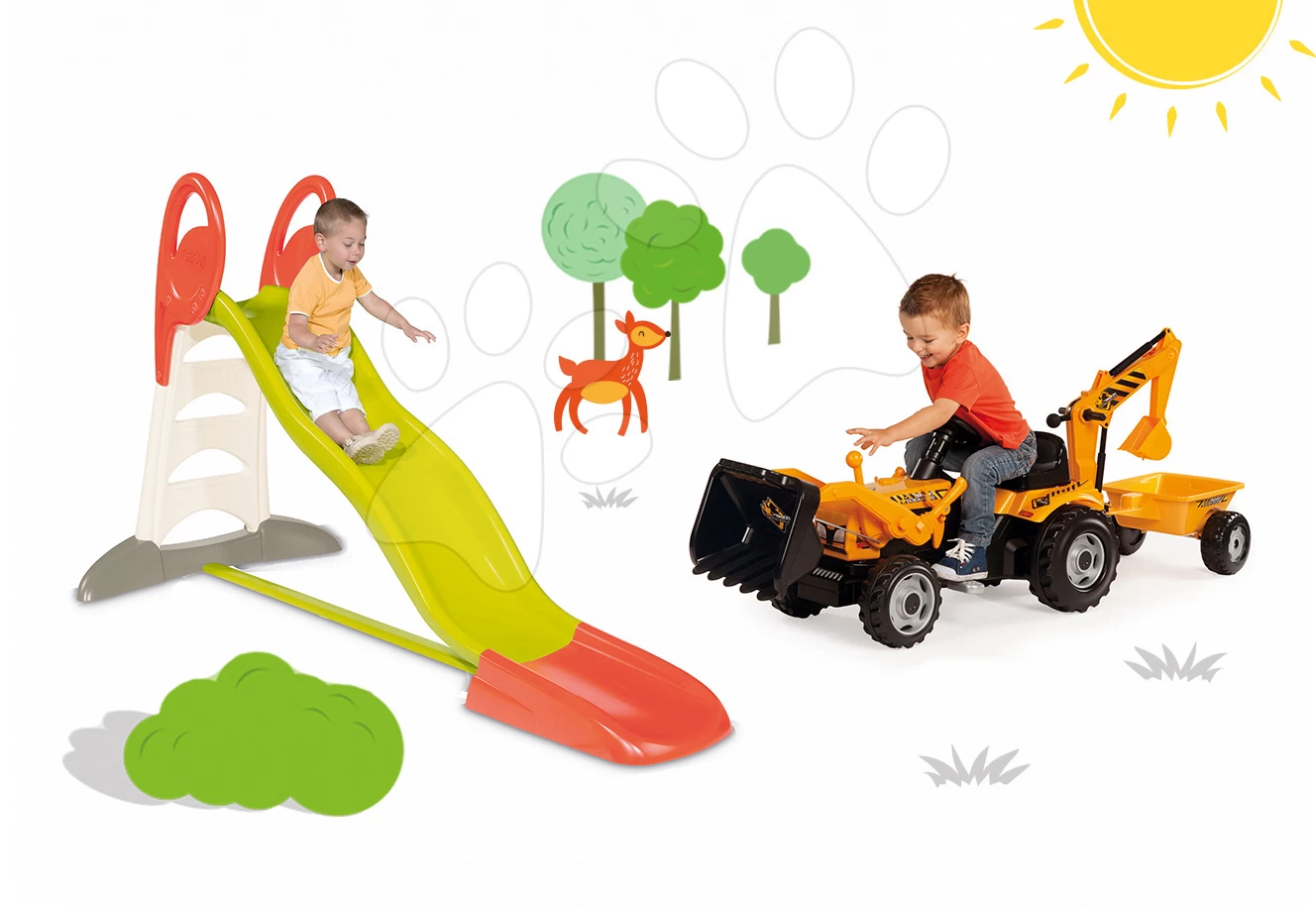 Set Rutsche Toboggan XL Smoby Mit Wasserlänge 230 Cm Und Ein Builder Max-Traktor Mit Anhänger, Bagger Und Lader – Bild 16