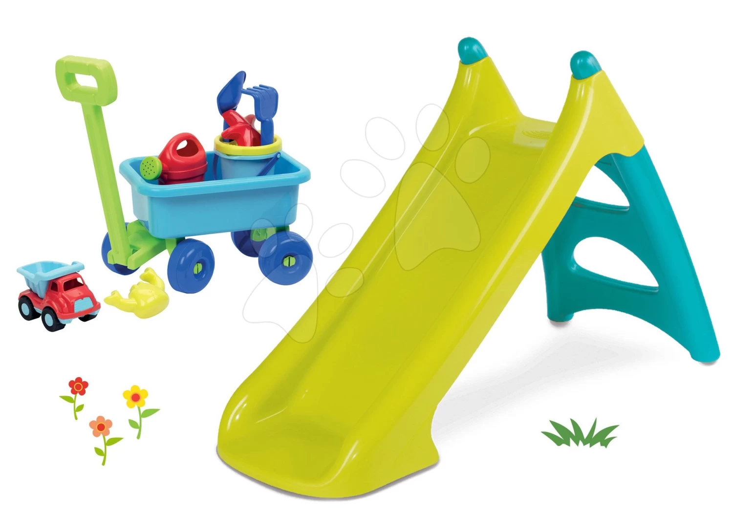Set Rutsche Toboggan XS Blau Smoby Und Ein Schleppwagen Mit Eimerset â Bild 8
