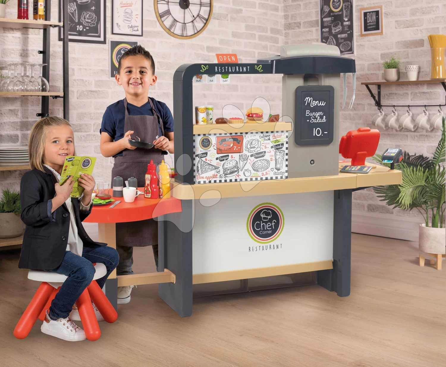 Set-Barbershop, Dreiflügelig Barber Cut&Barber Shop Smoby Und Eine Elektronische Küche Mit Fließendem Wasser Und Essen Mit Geschirr SM320243-18 – Bild 11