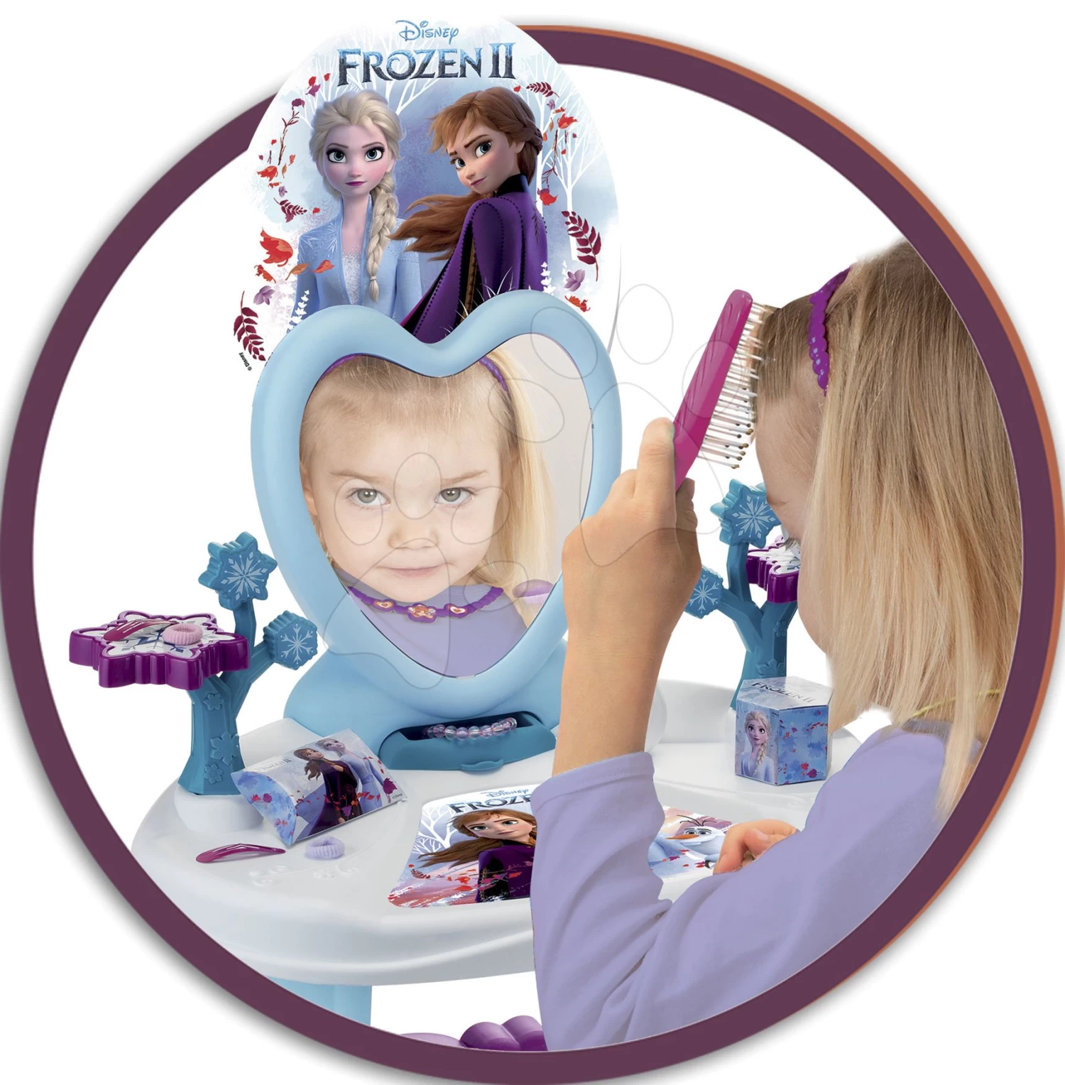 Kosmetiktisch Mit Stuhl Frozen Smoby Mit Herzspiegel Und 10 Zubehörteilen – Bild 2