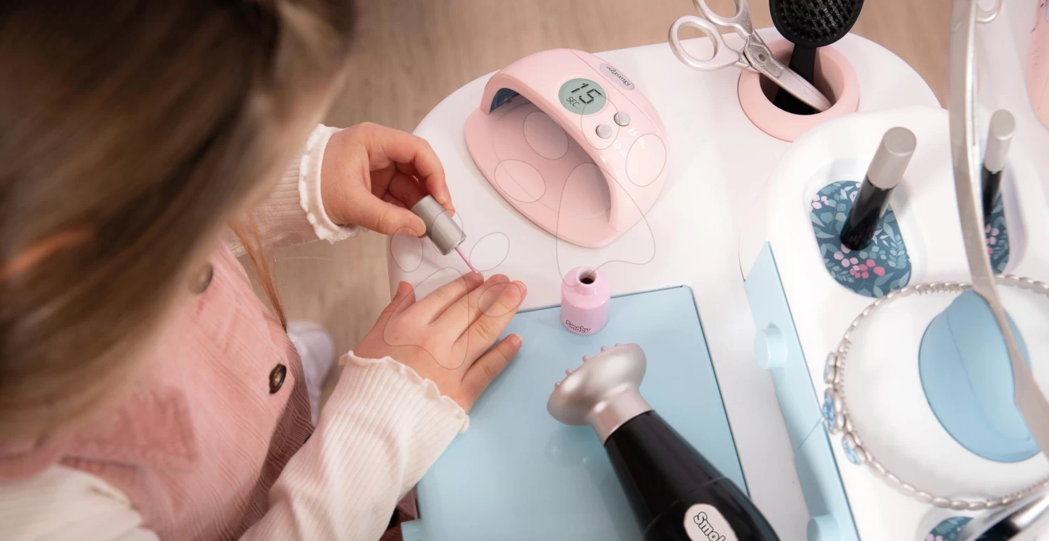 Elektronischer Schönheitstisch My Beauty Center 3in1 Smoby Friseur Und Kosmetik Mit Nagelstudio Und 32 Zubehörteilen – Bild 12