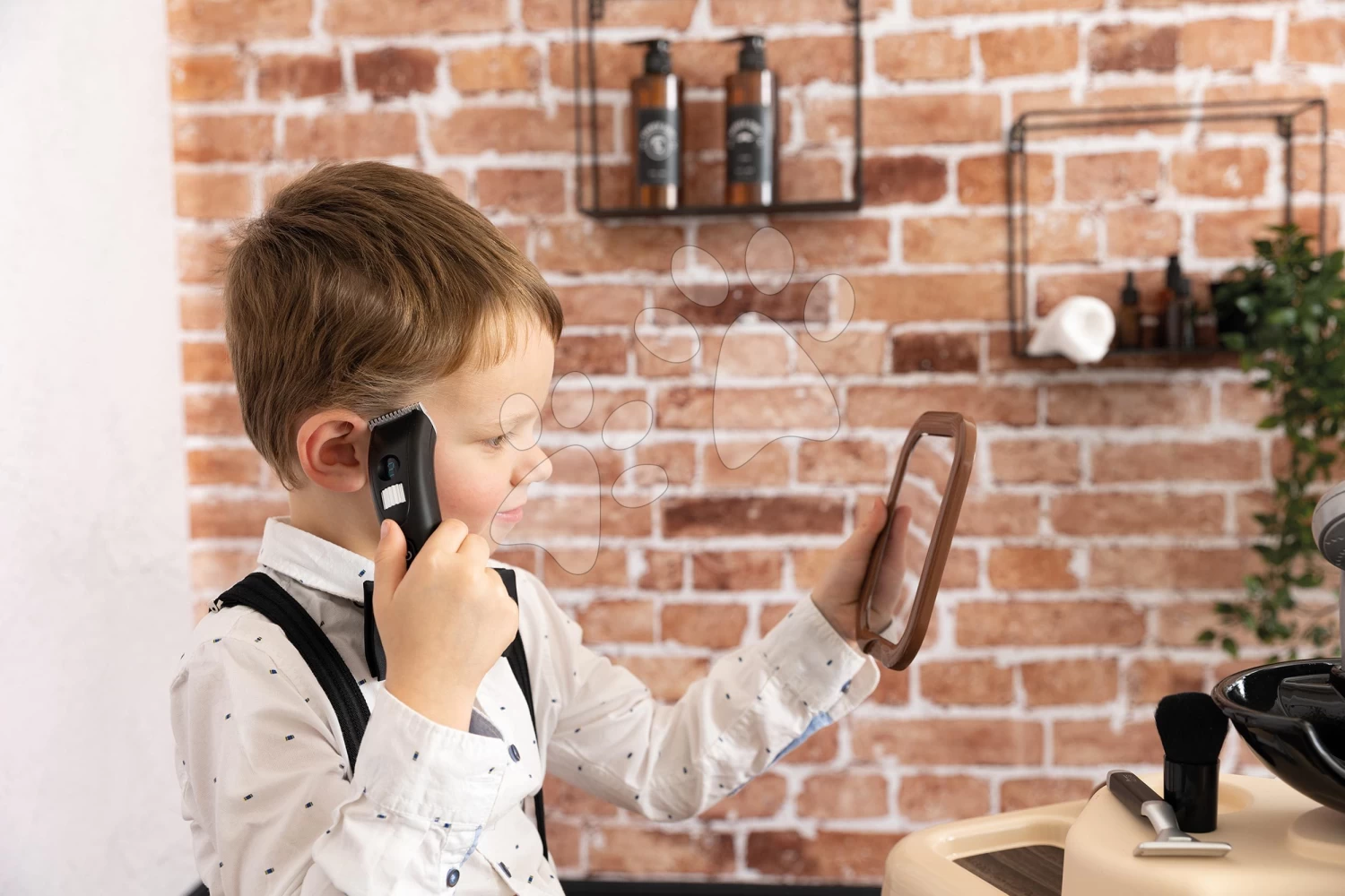 Friseursalon Mit Drei Flügeln Barber Cut&Barber Shop Smoby Haar- Und Bartpflege, Waschraum Mit Shampoo Und Verkaufstheke Mit 19 Zubehör SM320243 – Bild 7