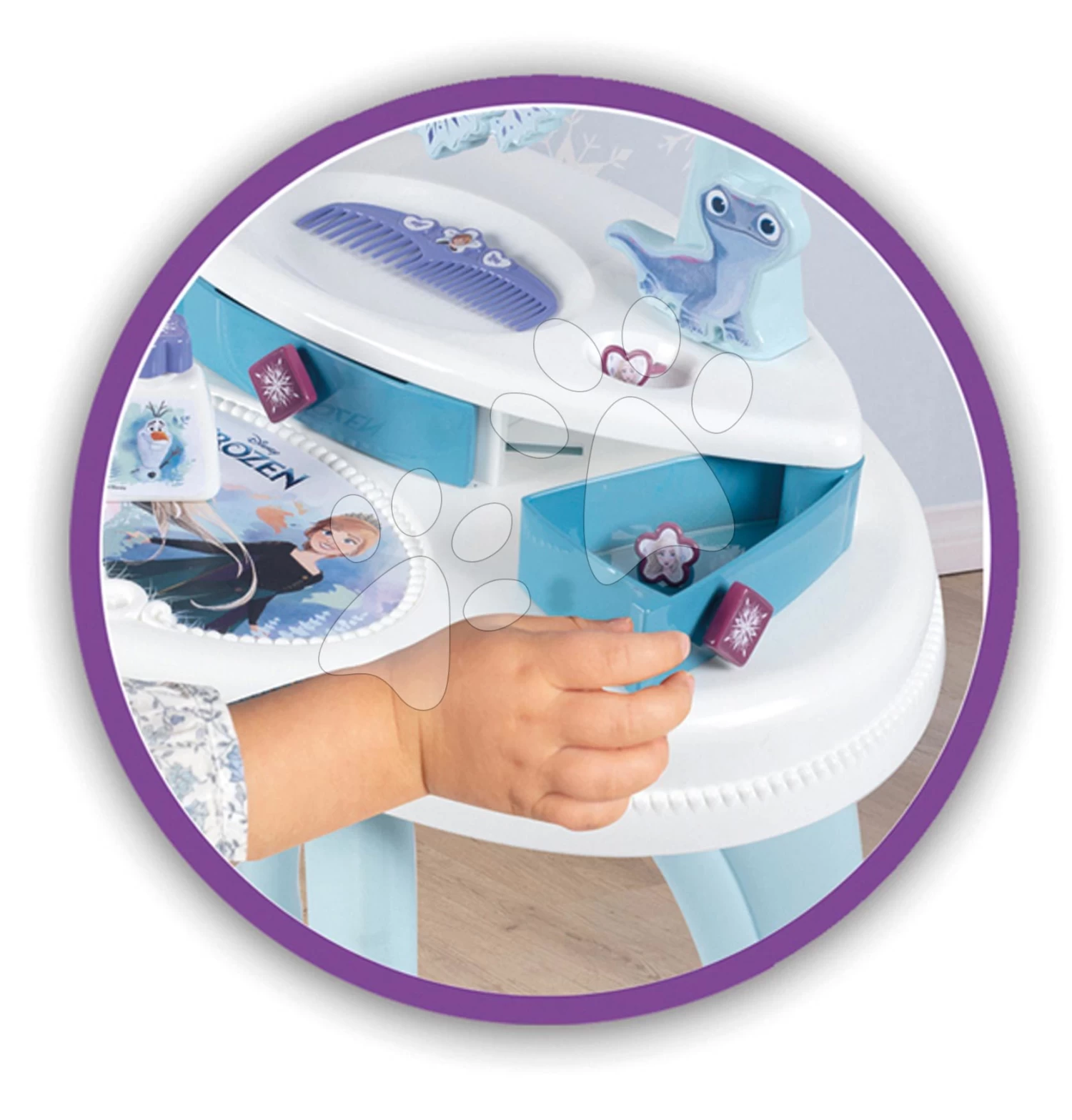 Kosmetiktisch Und Hocker Frozen Hairdresser 2in1 Smoby Mit Spiegel Und 10 Zubehör SM320244 – Bild 6