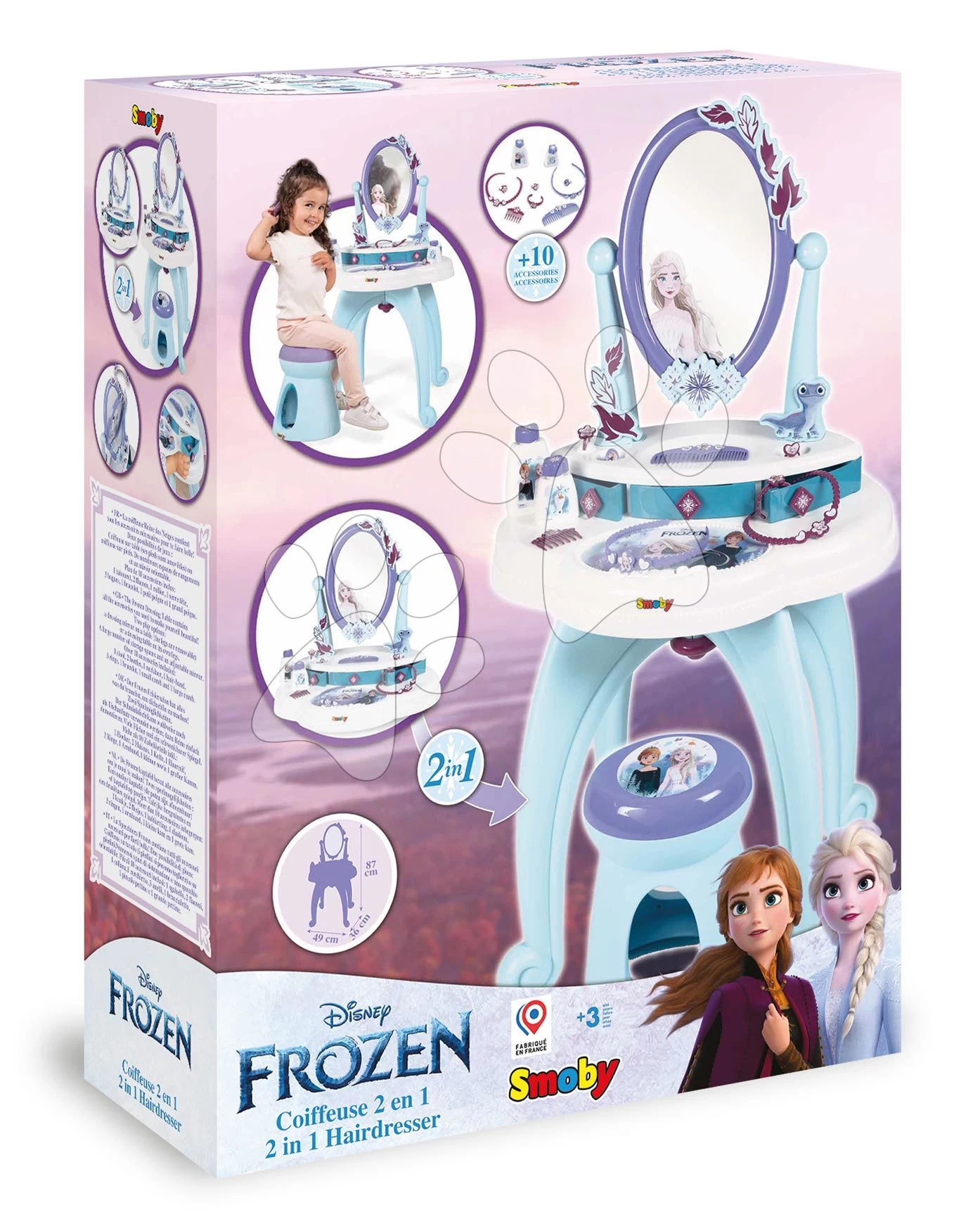 Kosmetiktisch Und Hocker Frozen Hairdresser 2in1 Smoby Mit Spiegel Und 10 Zubehör SM320244 – Bild 9
