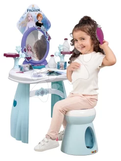 Kosmetiktisch Mit Stuhl Frozen Hairdresser Smoby Mit Spiegel Mit Emblem Und 10 Zubehörteilen SM320245