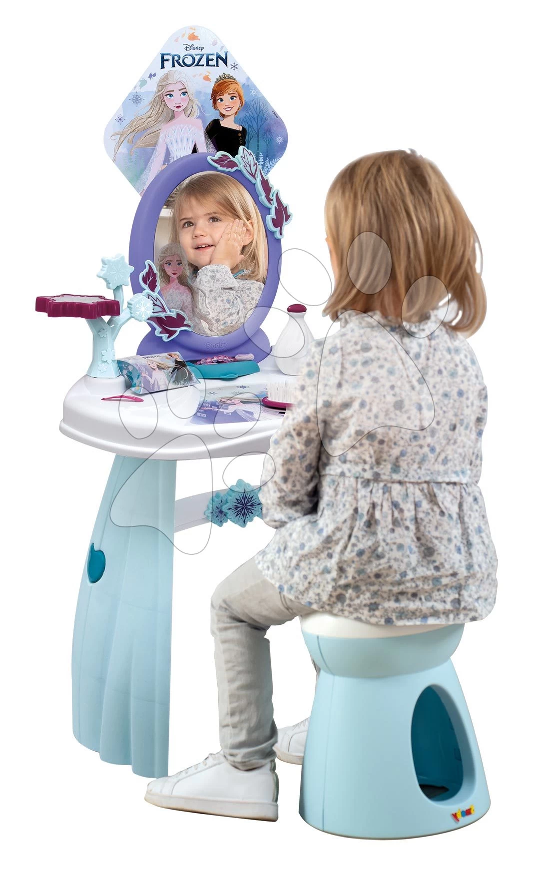 Kosmetiktisch Mit Stuhl Frozen Hairdresser Smoby Mit Spiegel Mit Emblem Und 10 Zubehörteilen SM320245 – Bild 3
