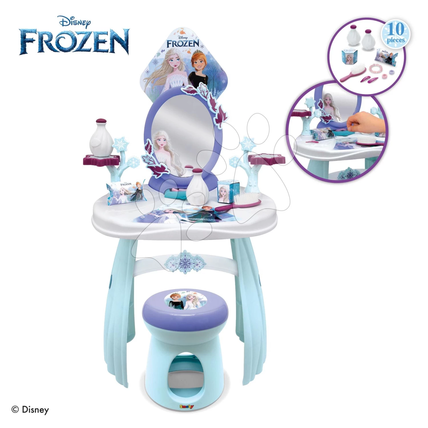 Kosmetiktisch Mit Stuhl Frozen Hairdresser Smoby Mit Spiegel Mit Emblem Und 10 Zubehörteilen SM320245 – Bild 4