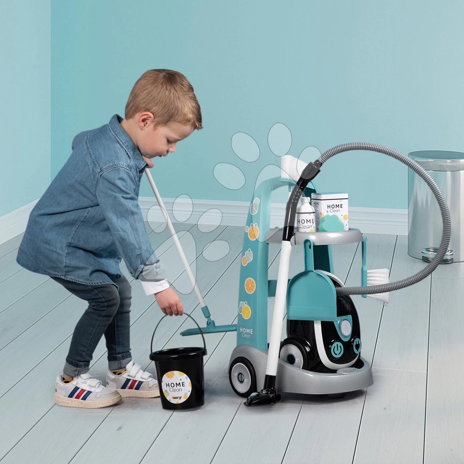 Reinigungswagen Mit Elektronischem Staubsauger Cleaning Trolley Vacuum Cleaner Smoby Mit Schneebesen Und 9 Zubehörteilen SM330316