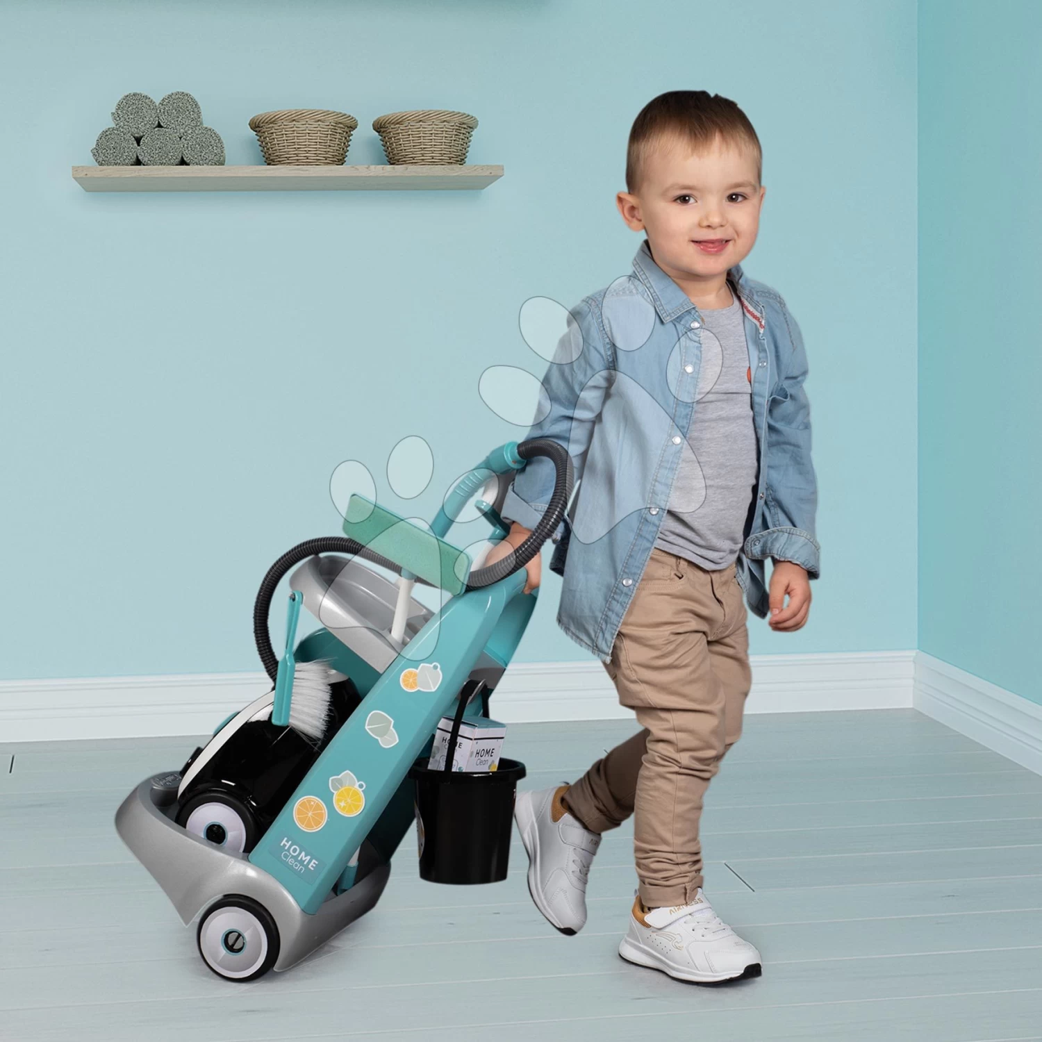 Set Reinigungswagen Mit Elektronischem Staubsauger Cleaning Trolley Vacuum Cleaner Smoby Und Ein LKW Mit Einem Arbeitskoffer Und Einer Elektronischen Bohrmaschine SM330316-12 â Bild 7