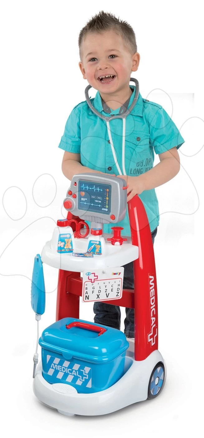 Set Medizinischer Wagen Elektronisch Medical Smoby Und Ein Reinigungswagen Mit Staubsauger Und Bügelbrett – Bild 4