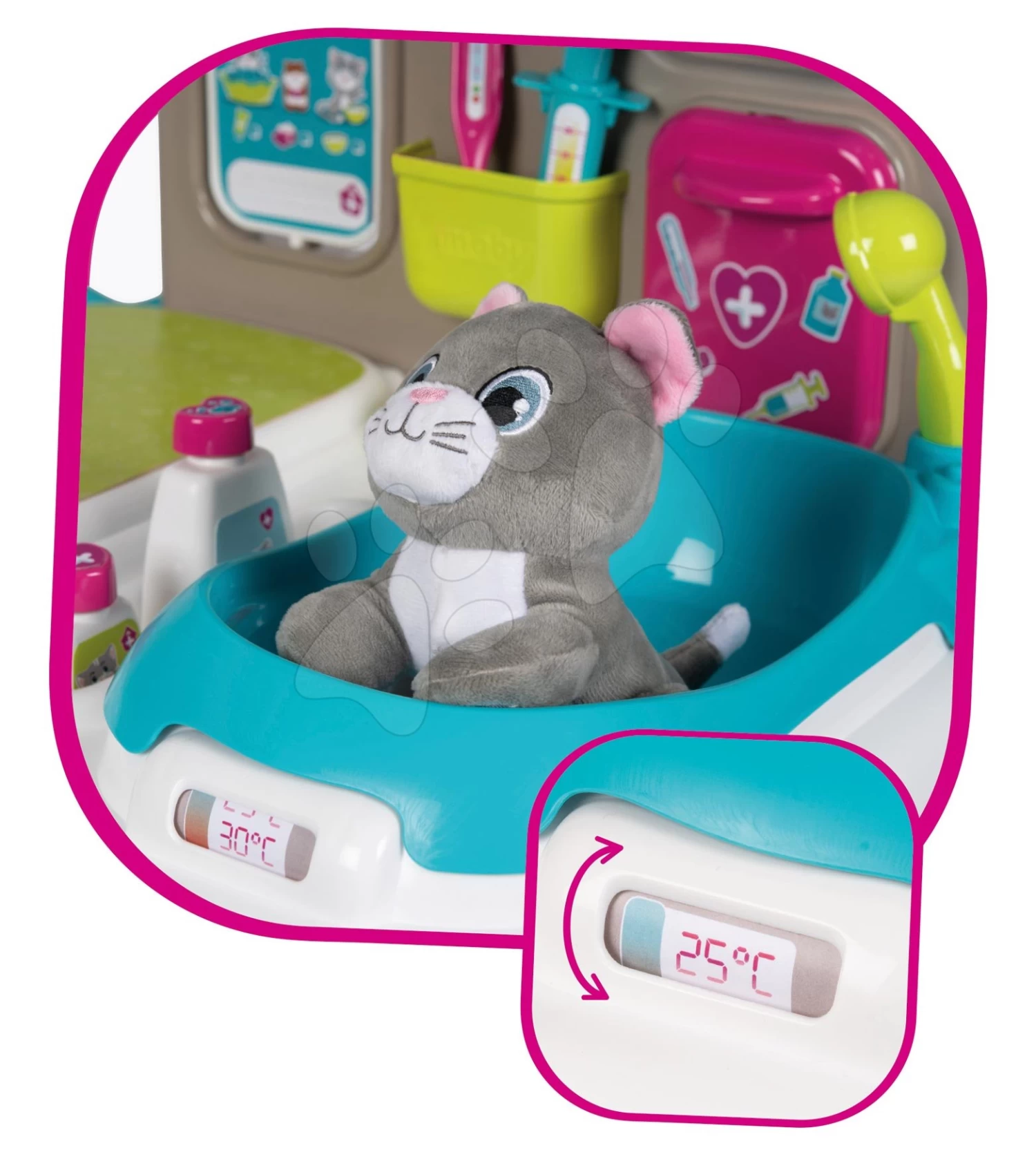 Tierarztpraxis Mit Tieren Veterinary Center Smoby Mit Theke Und Kleiner Badewanne Mit 18 Zubehörteilen – Bild 3