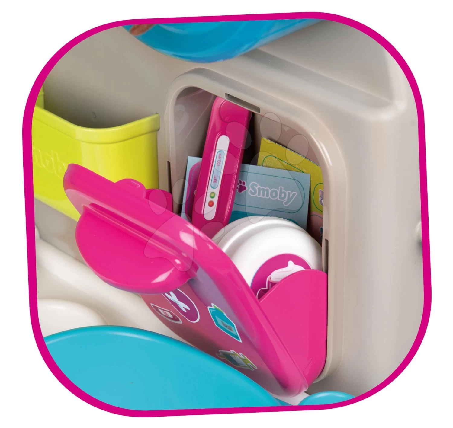 Tierarztpraxis Mit Tieren Veterinary Center Smoby Mit Theke Und Kleiner Badewanne Mit 18 Zubehörteilen – Bild 6