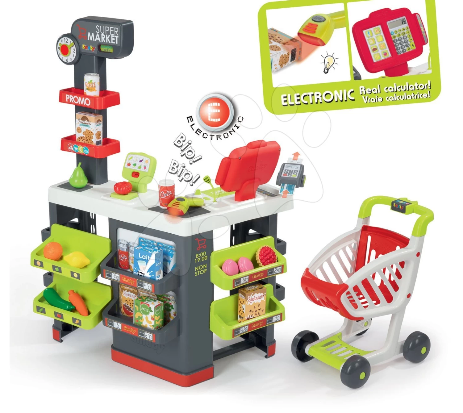 Set Laden Supermarket Smoby Mit Elektronischer Kasse Und Küche Cherry Mit Sounds