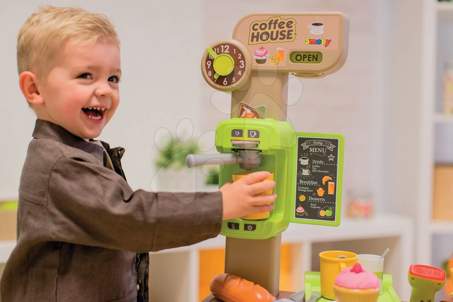 Set Café Mit Espresso-Kaffeemaschine Coffee House Smoby Und Eine Holzbank Modulo Space 2in1 – Bild 6