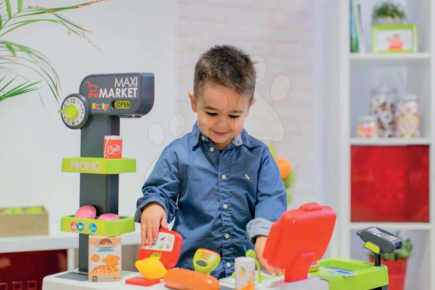 Gemischtwarenladen Maxi Market Smoby Mit Dem Kühlschrank Elektronischer Kasse Und Scanner Mit 50 Teiligem Zubehör – Bild 9