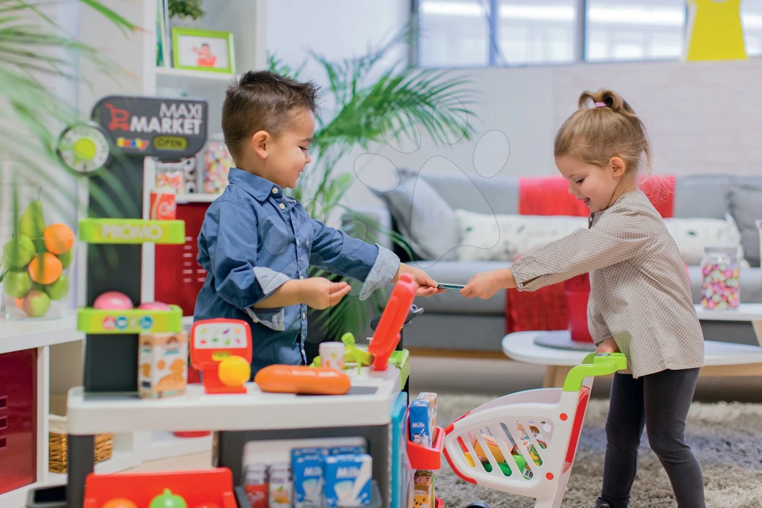 Set Laden Maxi Market Smoby Mit Elektronischer Kasse, Magnettafel Und Lebensmittel Im Netz Bubble Cook â Bild 2