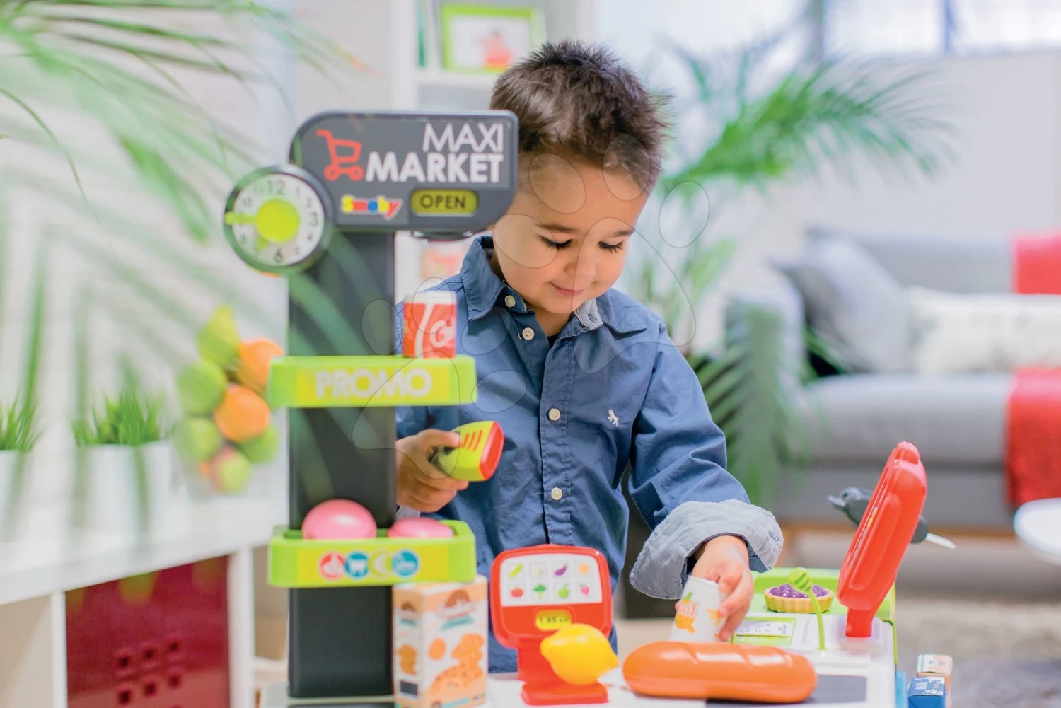 Gemischtwarenladen Maxi Market Smoby Mit Dem Kühlschrank Elektronischer Kasse Und Scanner Mit 50 Teiligem Zubehör – Bild 12