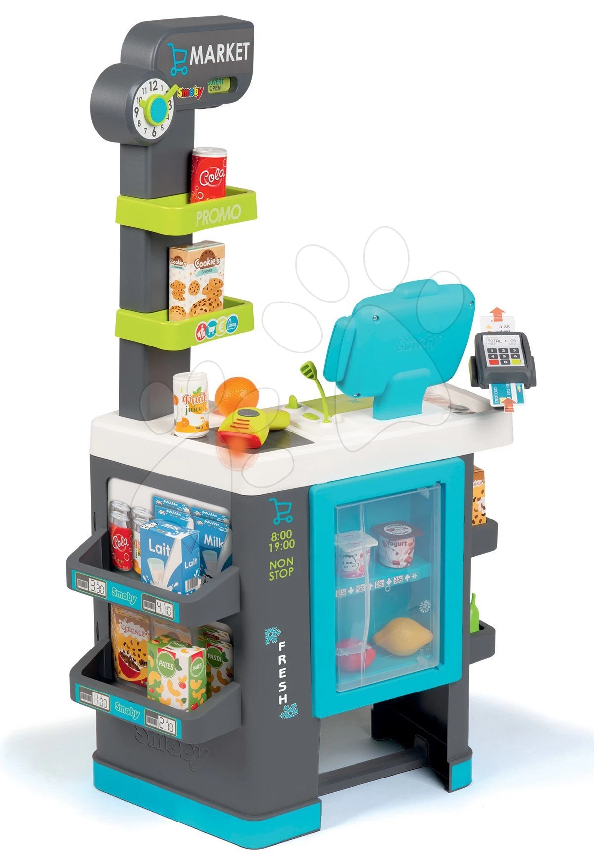 Set Shop Mit Kühlbox Fresh City Market Smoby Mit Elektronischer Registrierkasse Und Eine Küche Mit Fließendem Wasser Tefal Evolutive Wachsend – Bild 18