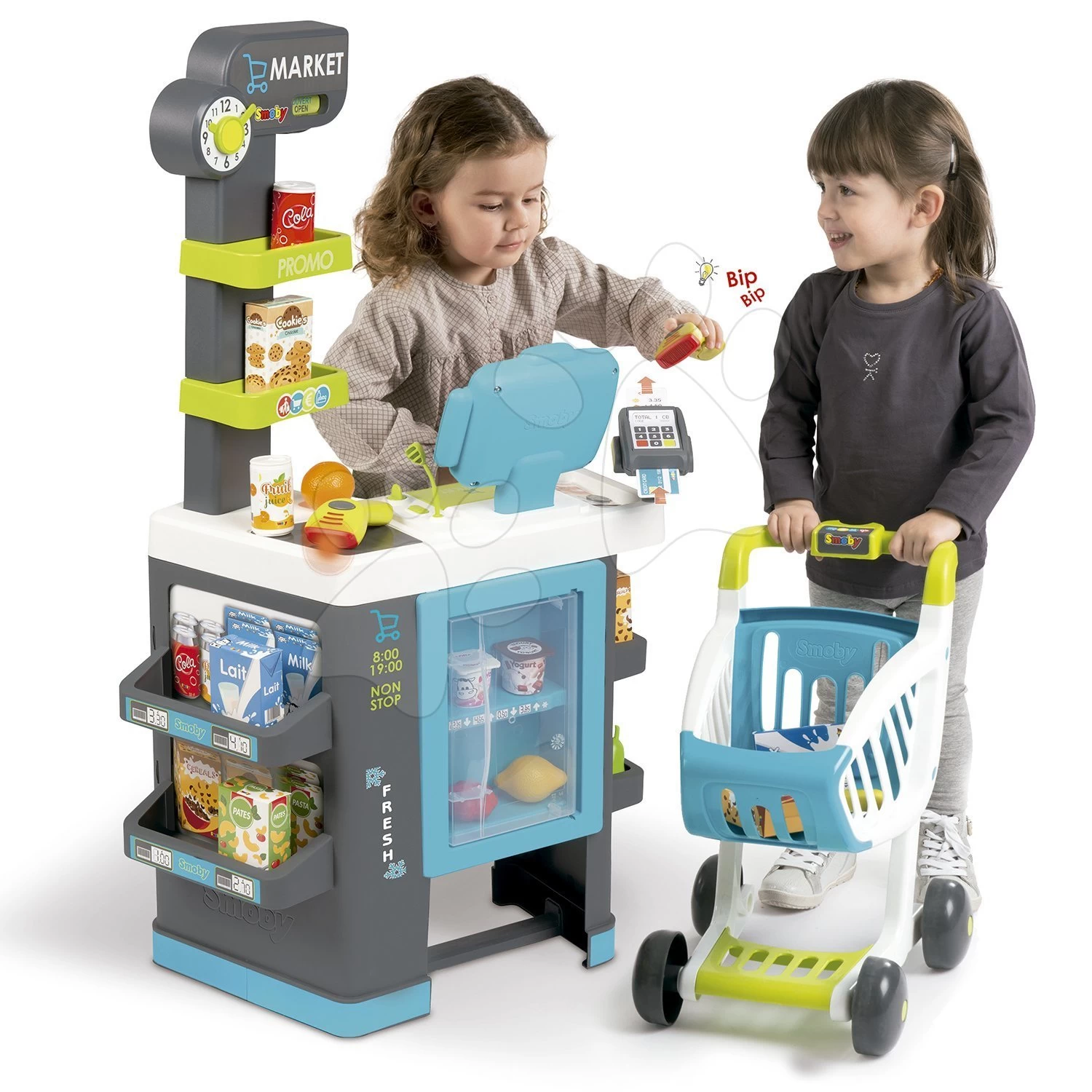 Set Shop Mit Kühlbox Fresh City Market Smoby Mit Elektronischer Registrierkasse Und Eine Küche Mit Fließendem Wasser Tefal Evolutive Wachsend – Bild 8