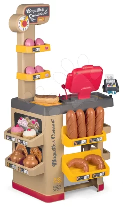 Set Bäckerei Mit Kuchen Baguette & Croissant Bakery Smoby Mit Elektronischer Kasse Mit Grünem Und Rotem Tisch