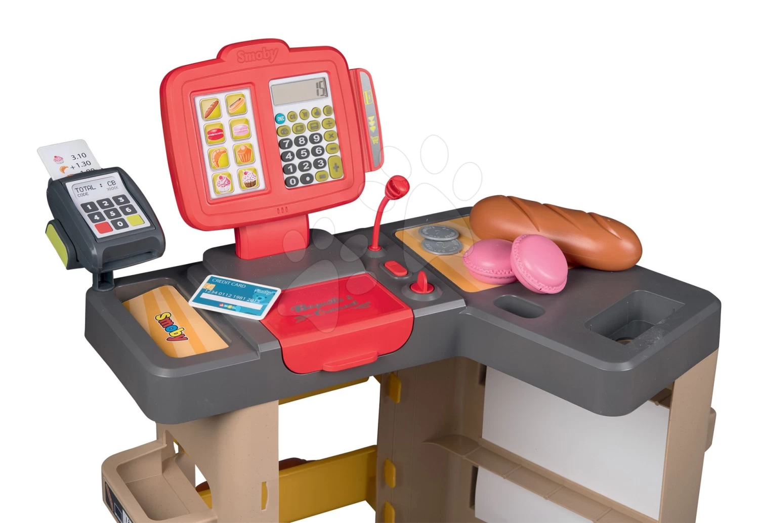 Set Bäckerei Mit Kuchen Baguette & Croissant Bakery Smoby Mit Elektronischer Registrierkasse Und Bio-Gemüsestand Mit Servierwagen Organic 100% Chef – Bild 9