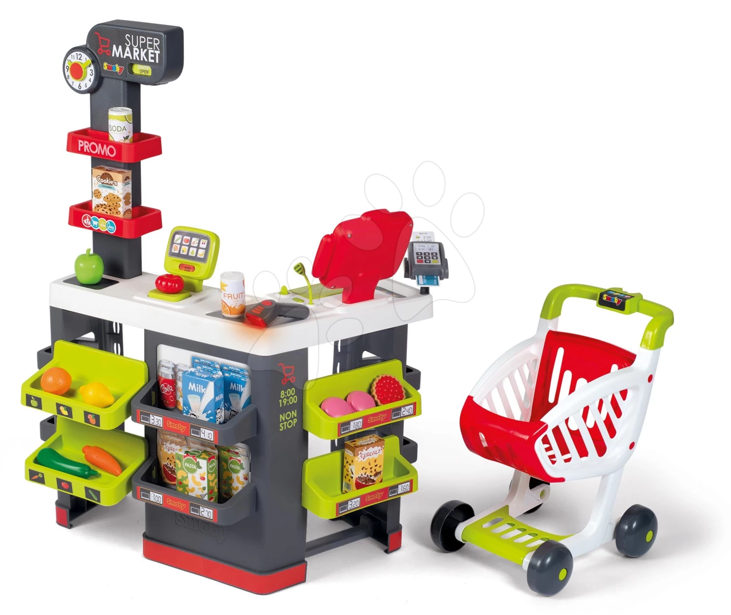 Lebensmittelgeschäft Supermarkt Smoby Mit Elektronischer Kasse Und Scannerwaage Und 42 Zubehör – Bild 9