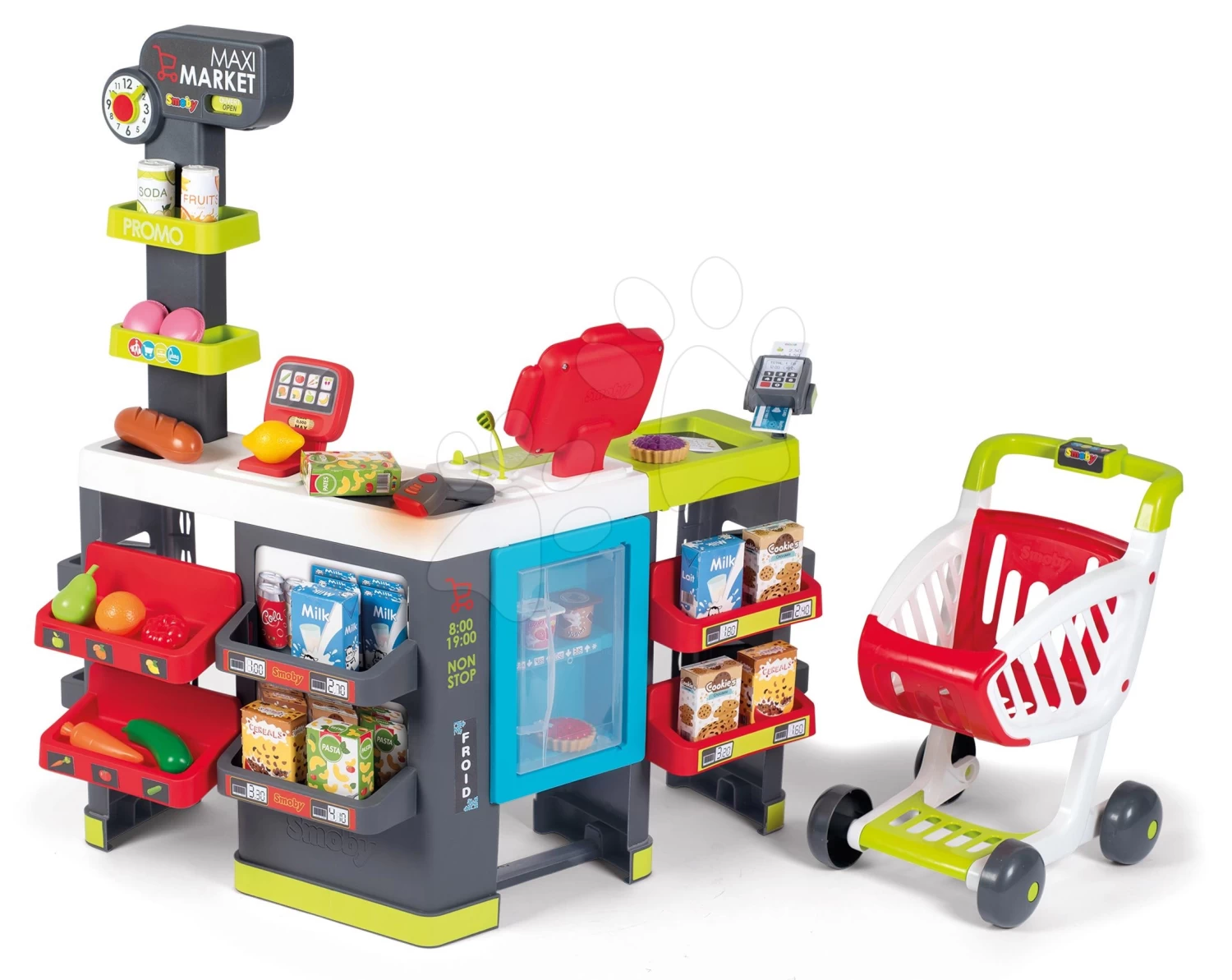 Gemischtwarenladen Maxi Market Smoby Mit Elektronischer Registrierkasse Und Scannerkühlschrank Mit 50 Zubehör – Bild 15