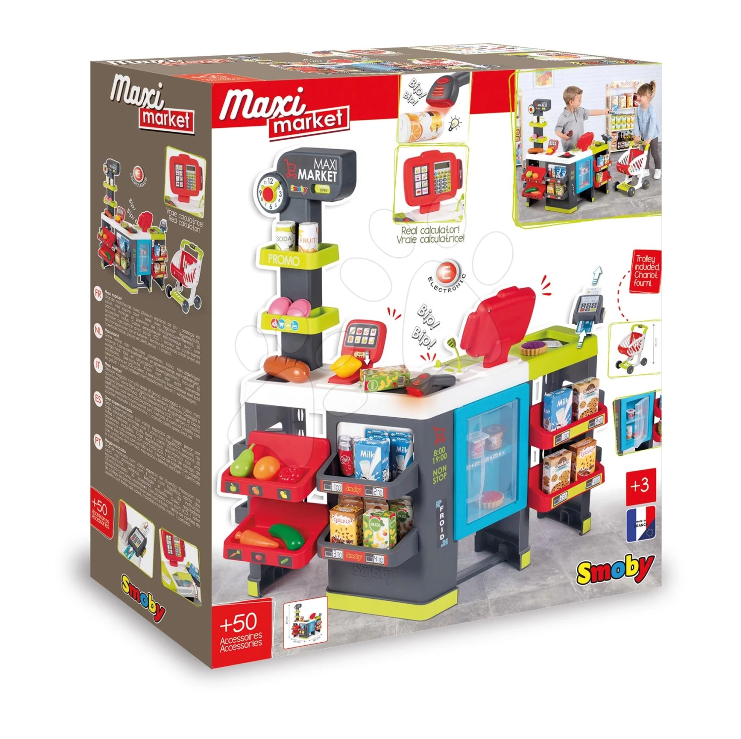 Gemischtwarenladen Maxi Market Smoby Mit Elektronischer Registrierkasse Und Scannerkühlschrank Mit 50 Zubehör – Bild 16