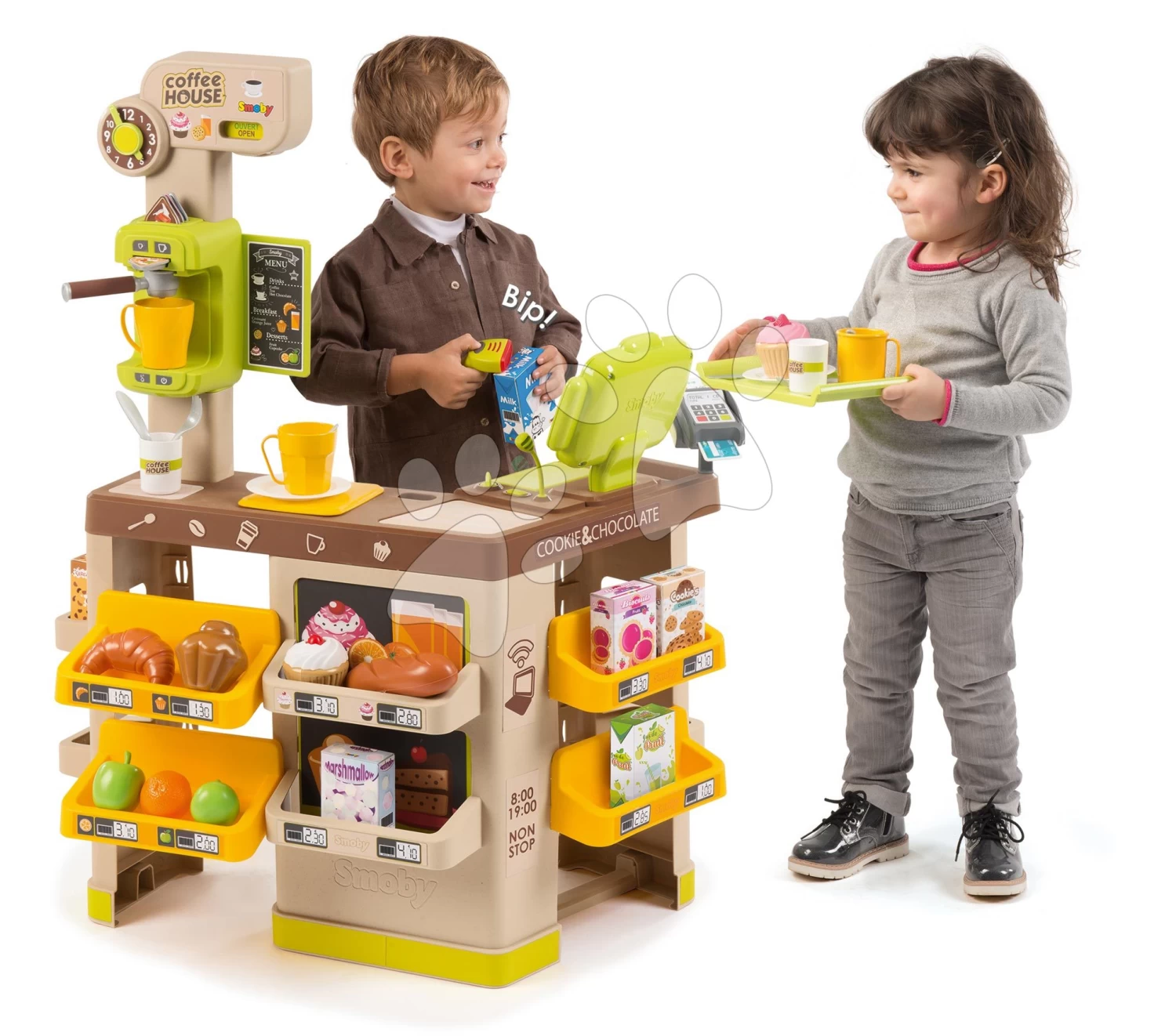 Café Mit Bio-Espresso-Kaffeemaschine Kaffeehaus Smoby Registrierkasse Mit Elektronischen Funktionen Und Scanner Mit Licht Und Ton SM350232 – Bild 4