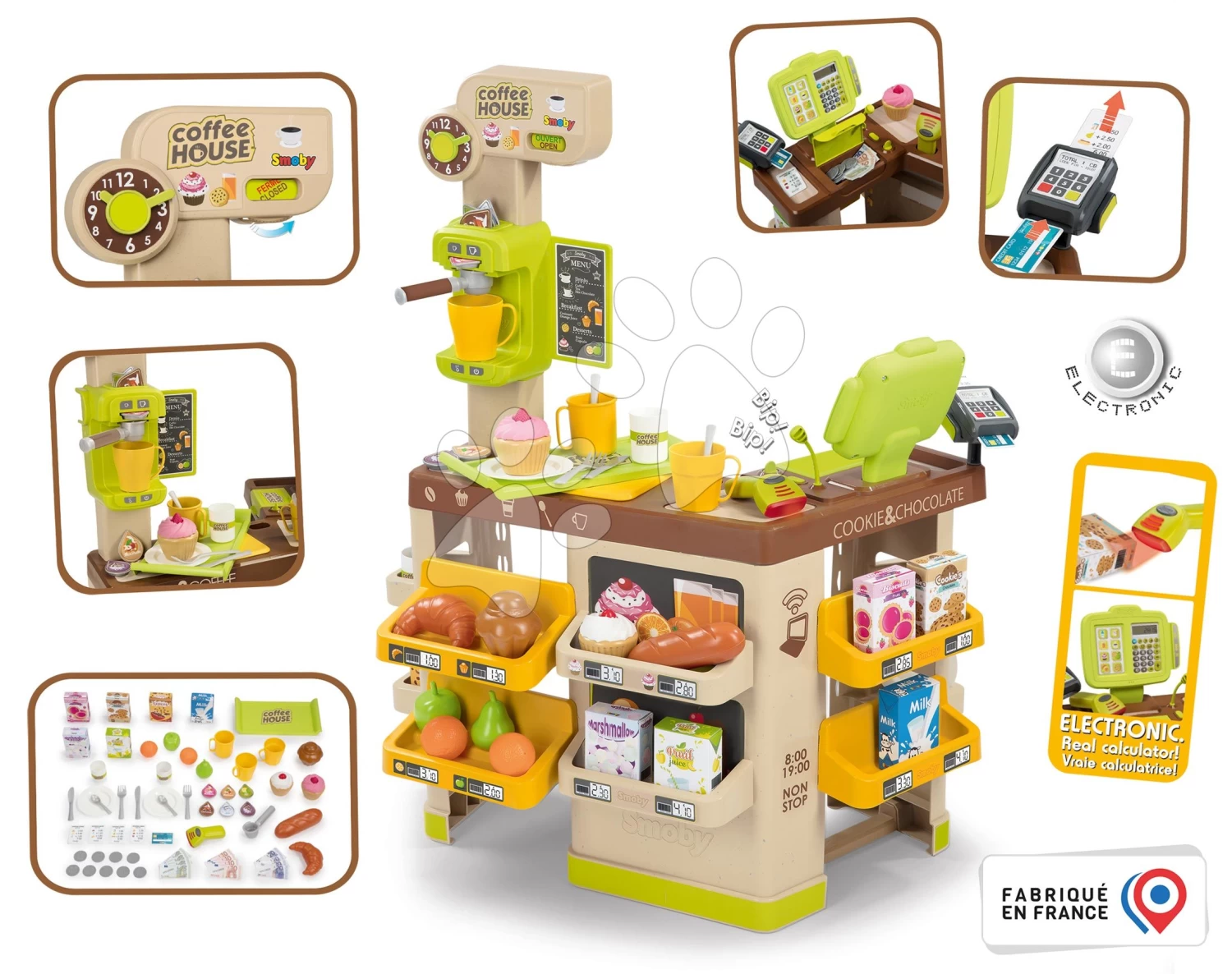 Café Mit Bio-Espresso-Kaffeemaschine Kaffeehaus Smoby Registrierkasse Mit Elektronischen Funktionen Und Scanner Mit Licht Und Ton SM350232
