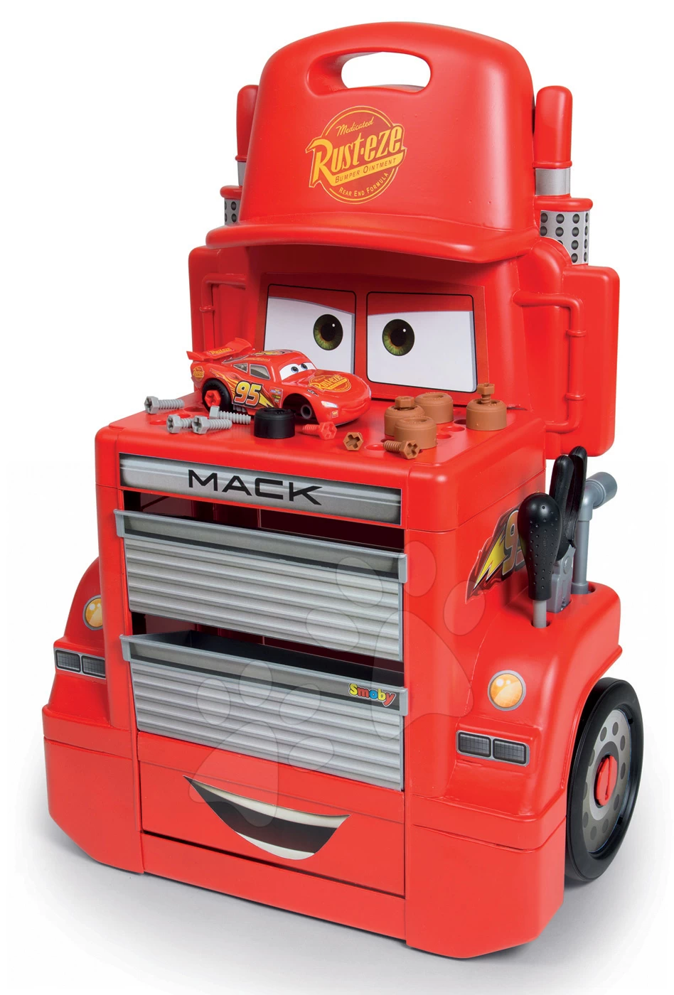 Trettraktor-Set Farmer XL Smoby Mit Anhänger Und Werkstattwagen Cars Mack Truck – Bild 12