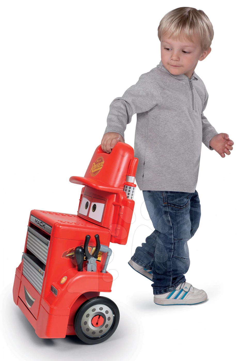 Trettraktor-Set Farmer XL Smoby Mit Anhänger Und Werkstattwagen Cars Mack Truck – Bild 7